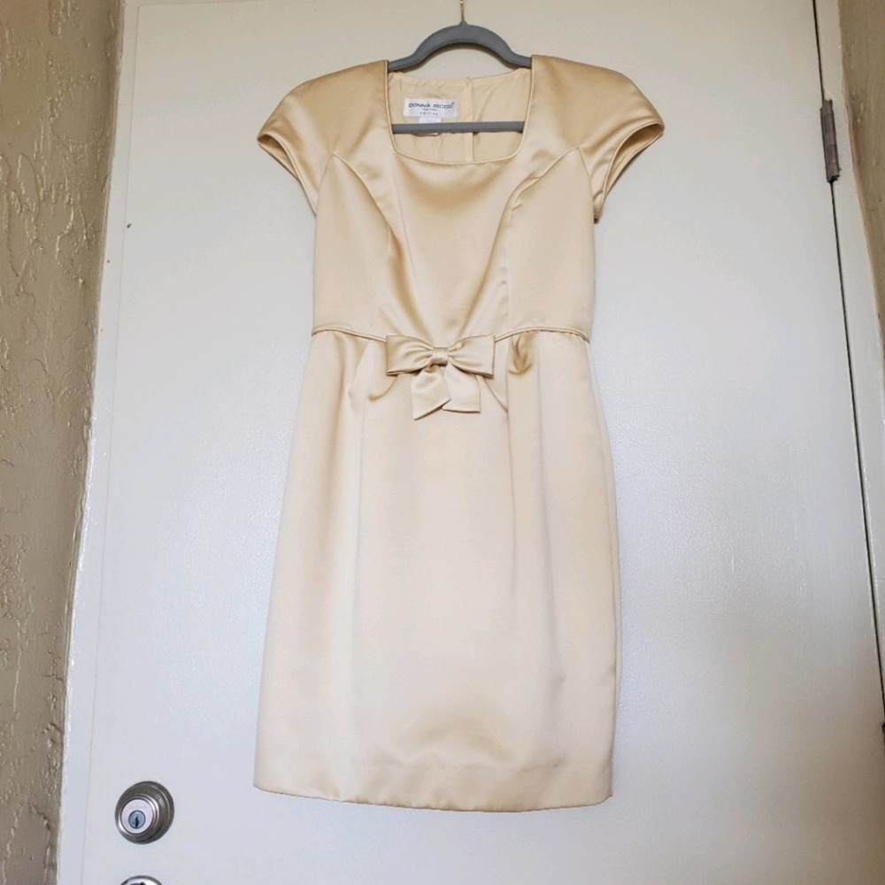 Vintage Donna Ricco Petite Yellow Bow Dress, Sz 6